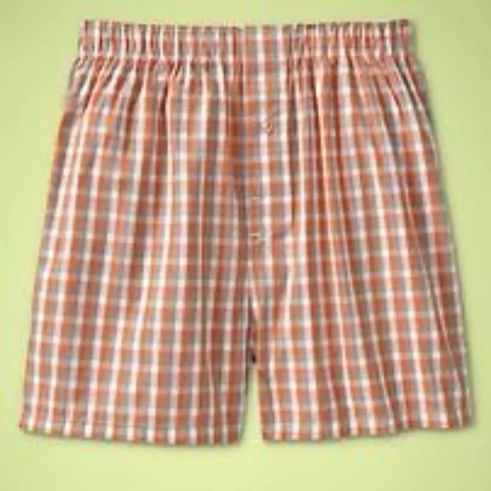 Orange and White Hanes Tagless Plaid Boxers